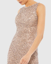 Beige Sleeveless Sequined Midi Sheath Dress - FINAL SALE